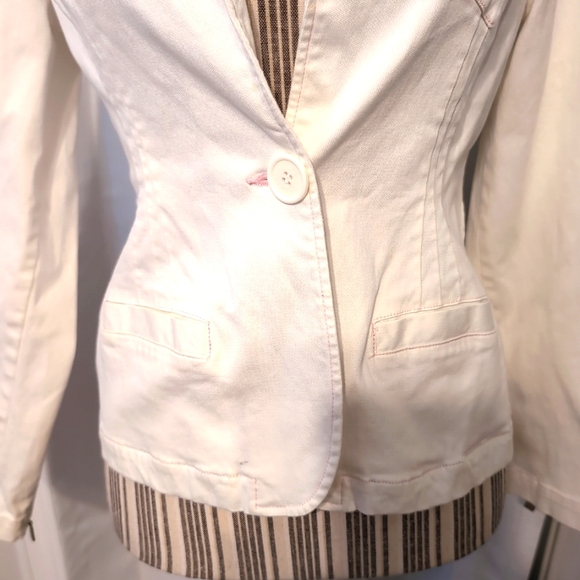 Star Jeans Women's Medium‎ Ivory Single Button Jeans Jacket Zippered Wrists - Picture 4 of 11